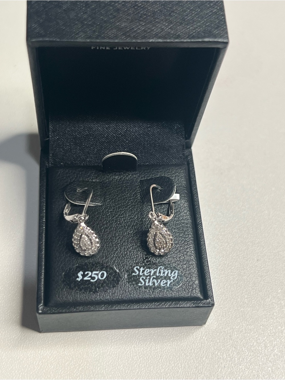 Sterling Silver Teardrop Dangle Earrings - Silver bridge diamond